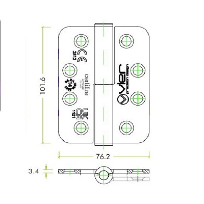 Grade 14 Radius Lift-Off Butt Hinge - CE / UKCA Marked - Fire Rated - 160kg Max Load Bearing